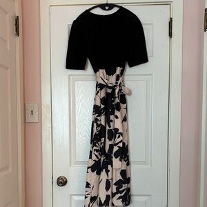Amazon Elegant Black and Cream Midi Dress